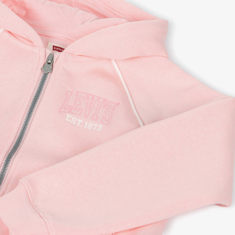 Levi's-Girls Pink Cotton Hooded Zip-Up Top with Appliqué Logo | Childrensalon Outlet