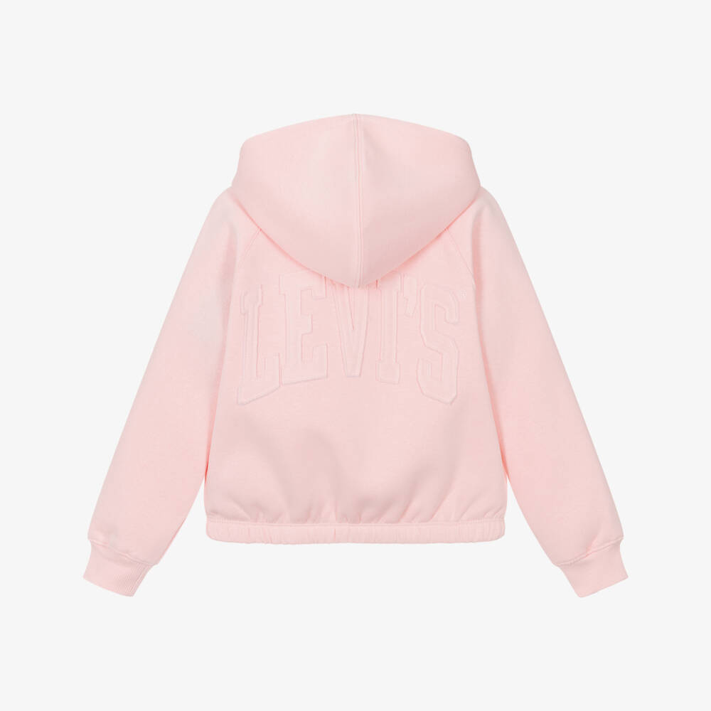 Levi's-Girls Pink Cotton Hooded Zip-Up Top with Appliqué Logo | Childrensalon Outlet