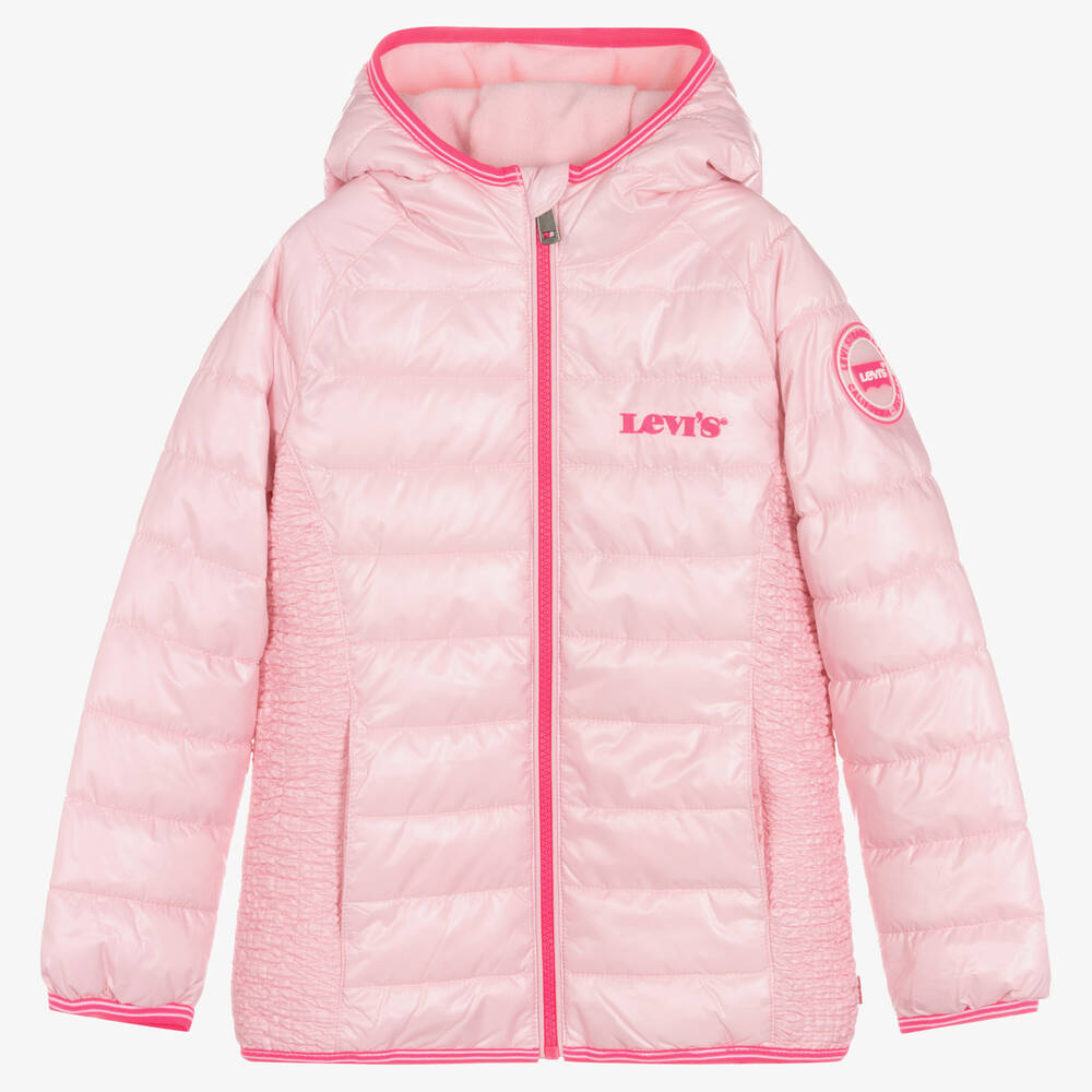 Levi's - Girls Pink Hooded Puffer Jacket | Childrensalon