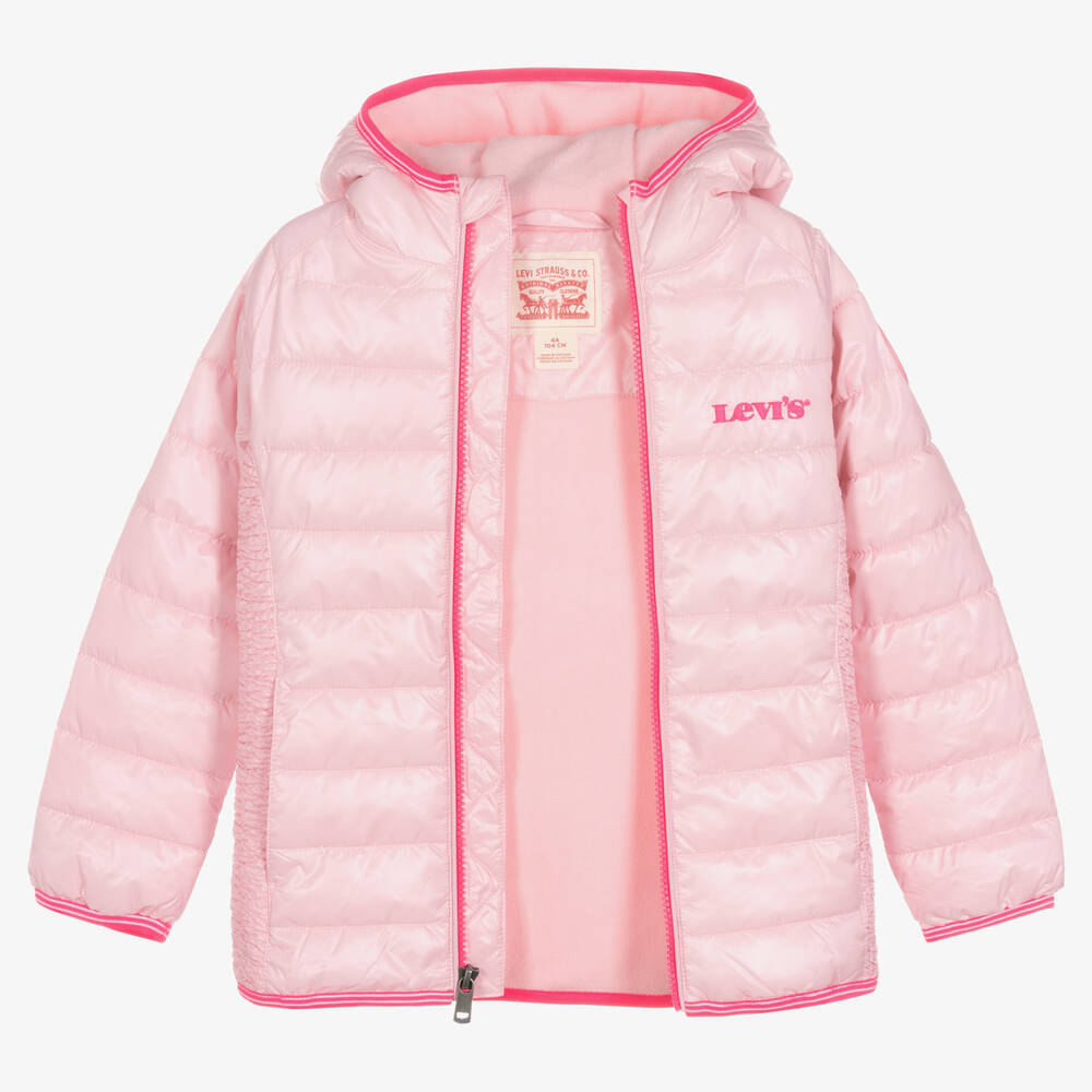 Levi's - Girls Pink Hooded Puffer Jacket | Childrensalon Outlet