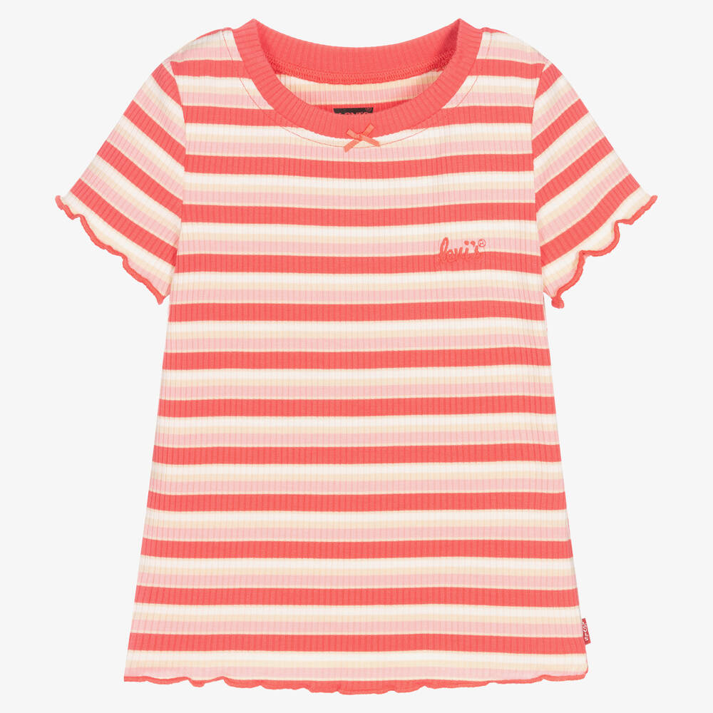 Levi's - Girls Pink Ribbed Logo T-Shirt | Childrensalon