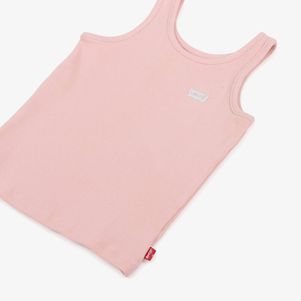Levi's-Girls Pink Ribbed Vest Top with Batwing Logo | Childrensalon Outlet