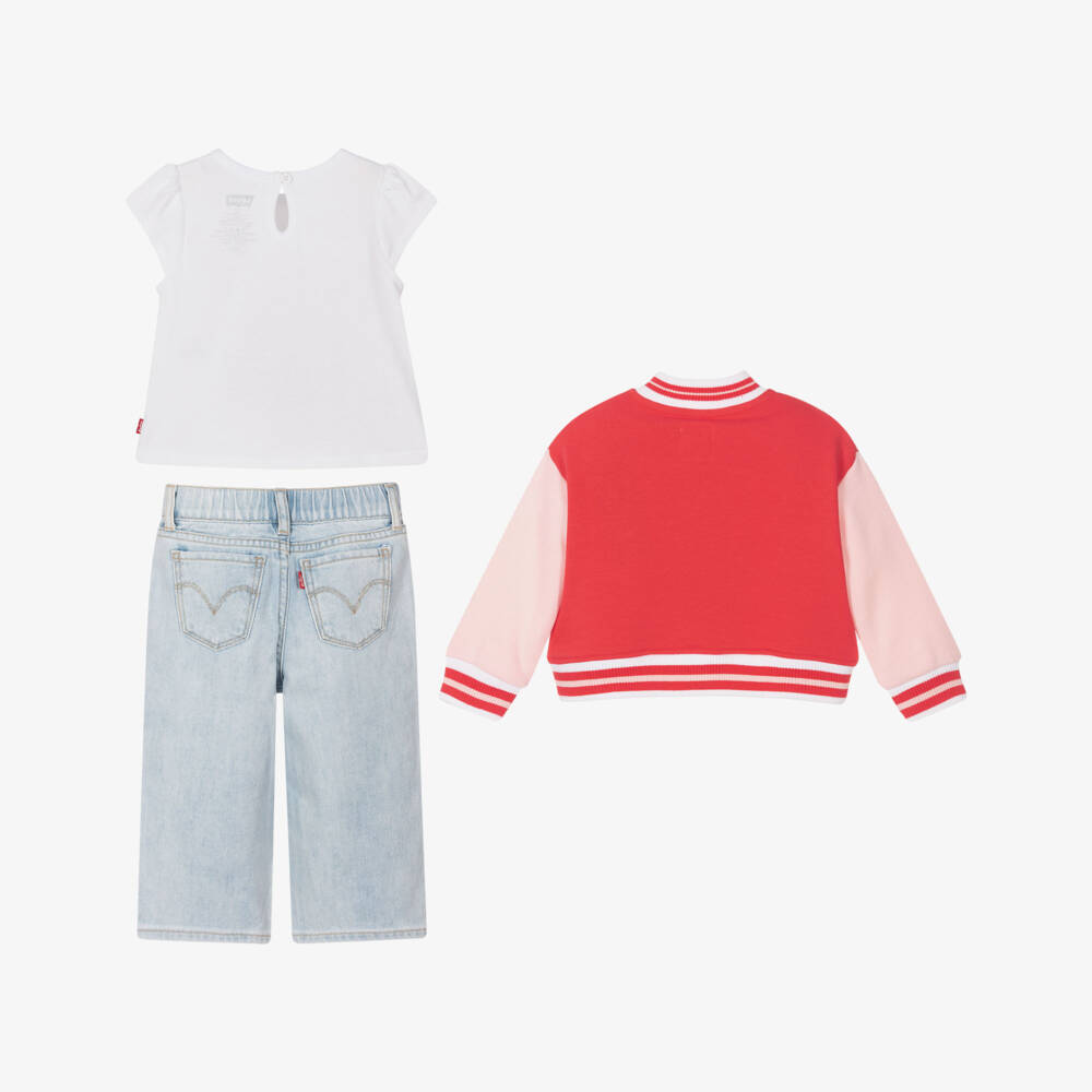 Levi's-Girls Pink Varsity & Denim Set | Childrensalon Outlet
