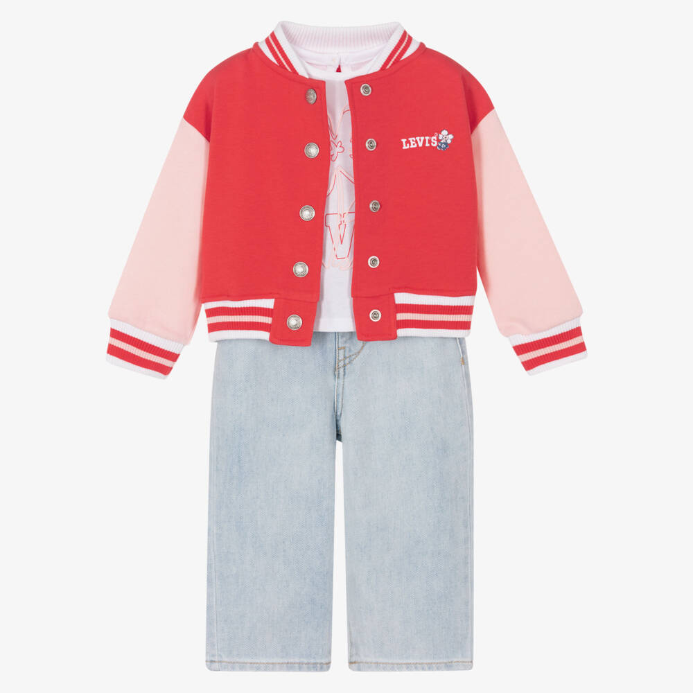 Levi's-Girls Pink Varsity & Denim Set | Childrensalon Outlet