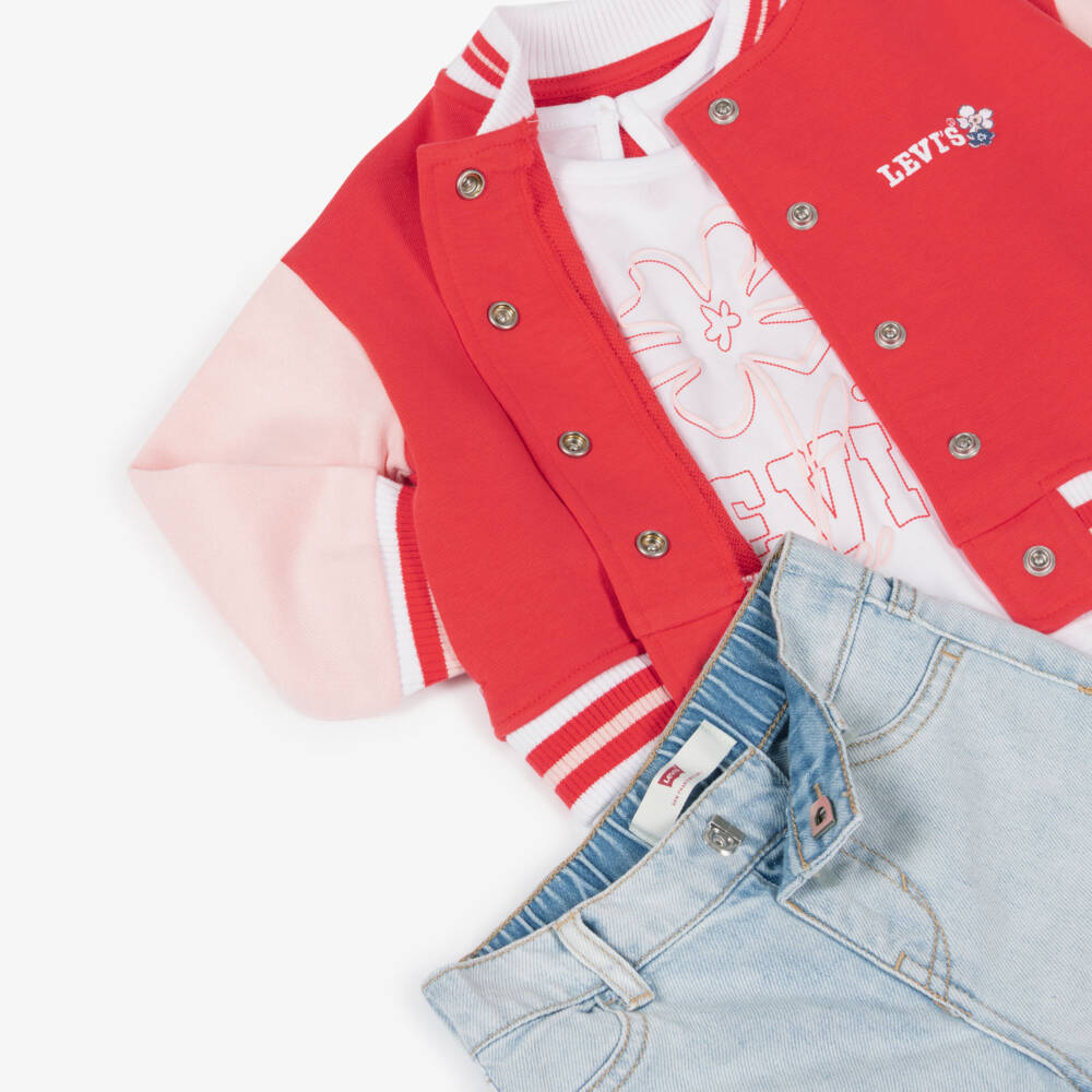 Levi's-Girls Pink Varsity & Denim Set | Childrensalon Outlet