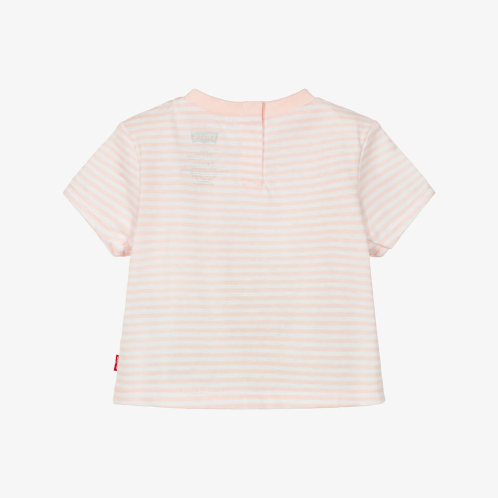 Levi's-Girls Pink & White Striped Batwing Logo T-Shirt | Childrensalon Outlet