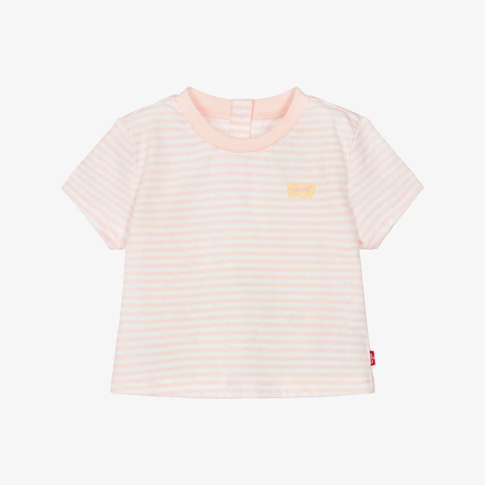 Levi's-Girls Pink & White Striped Batwing Logo T-Shirt | Childrensalon Outlet