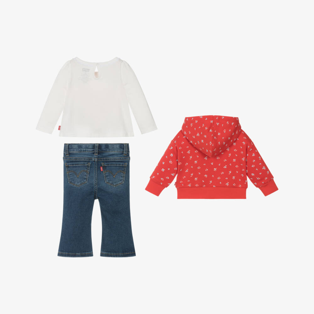 Levi's-Girls Red Floral & Blue Denim Jeans Set | Childrensalon Outlet