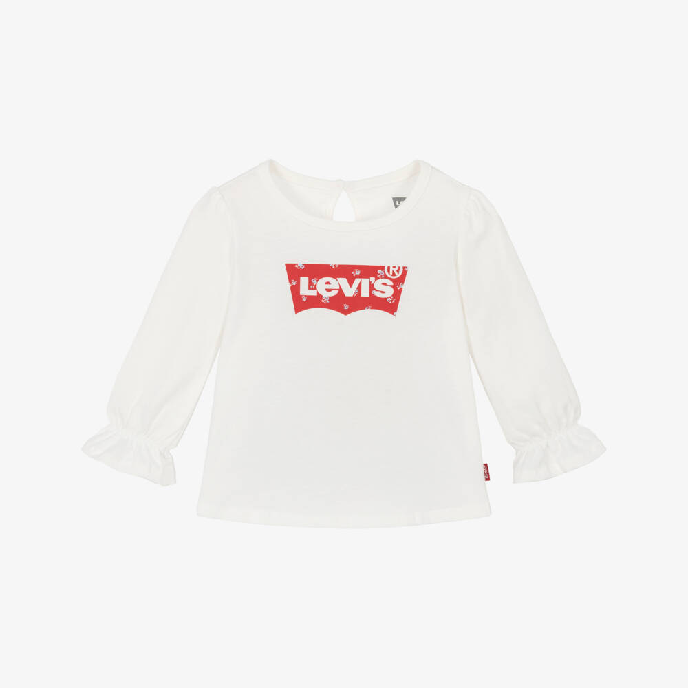 Levi's-Girls White Cotton Batwing Logo Top | Childrensalon Outlet