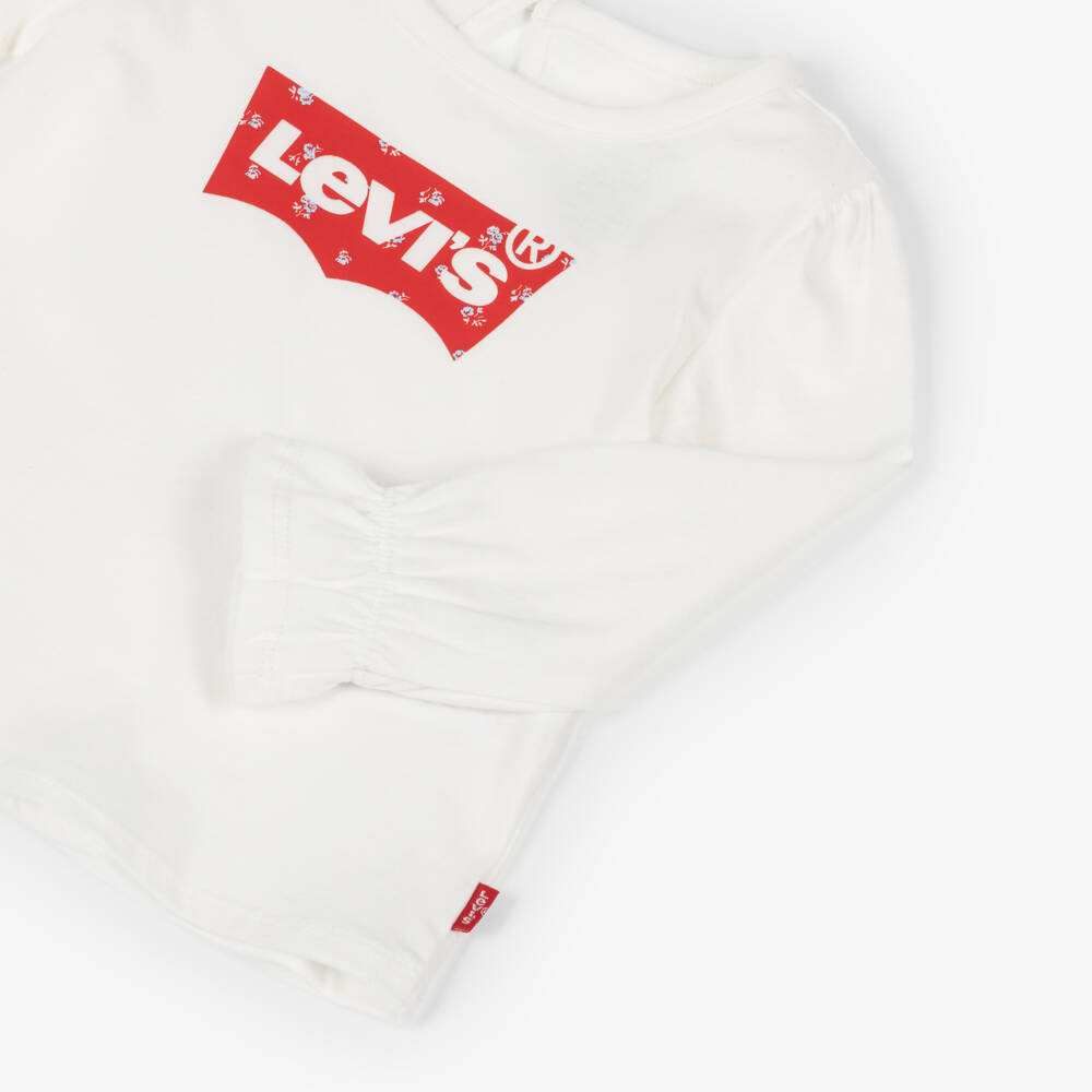 Levi's-Girls White Cotton Batwing Logo Top | Childrensalon Outlet