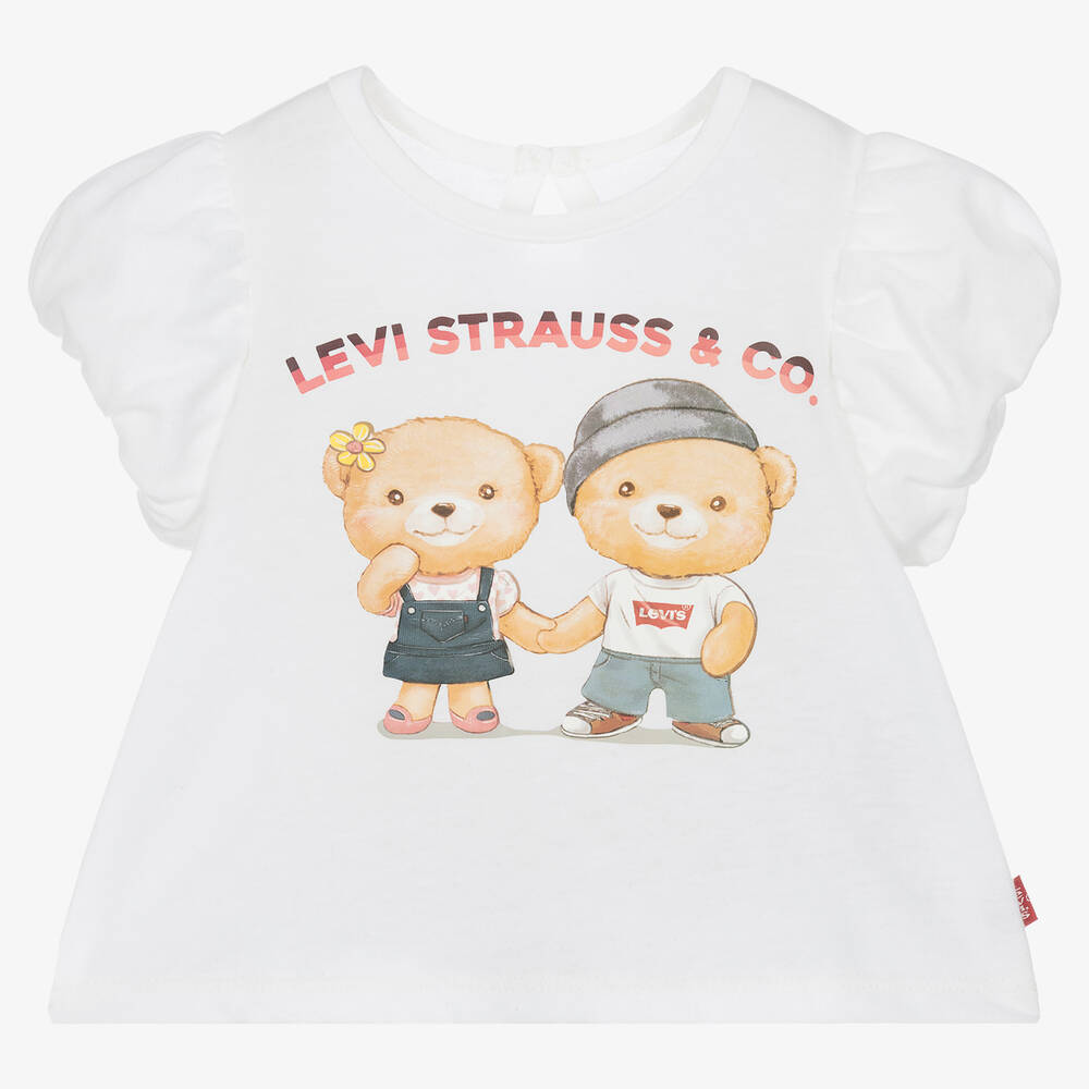 Levi's - تيشيرت بطبعة بير مزيج قطن لون أبيض أطفال بناتي | Childrensalon