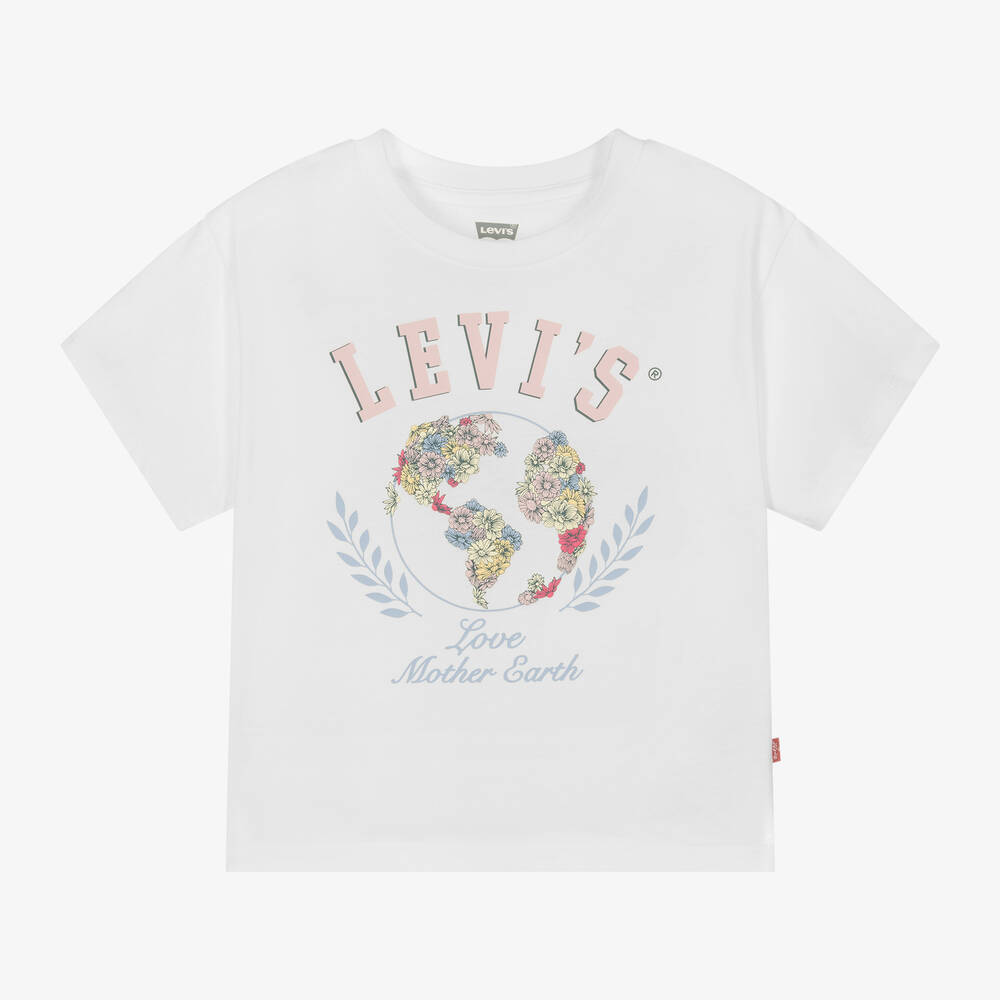 Girls White Cotton Floral T Shirt