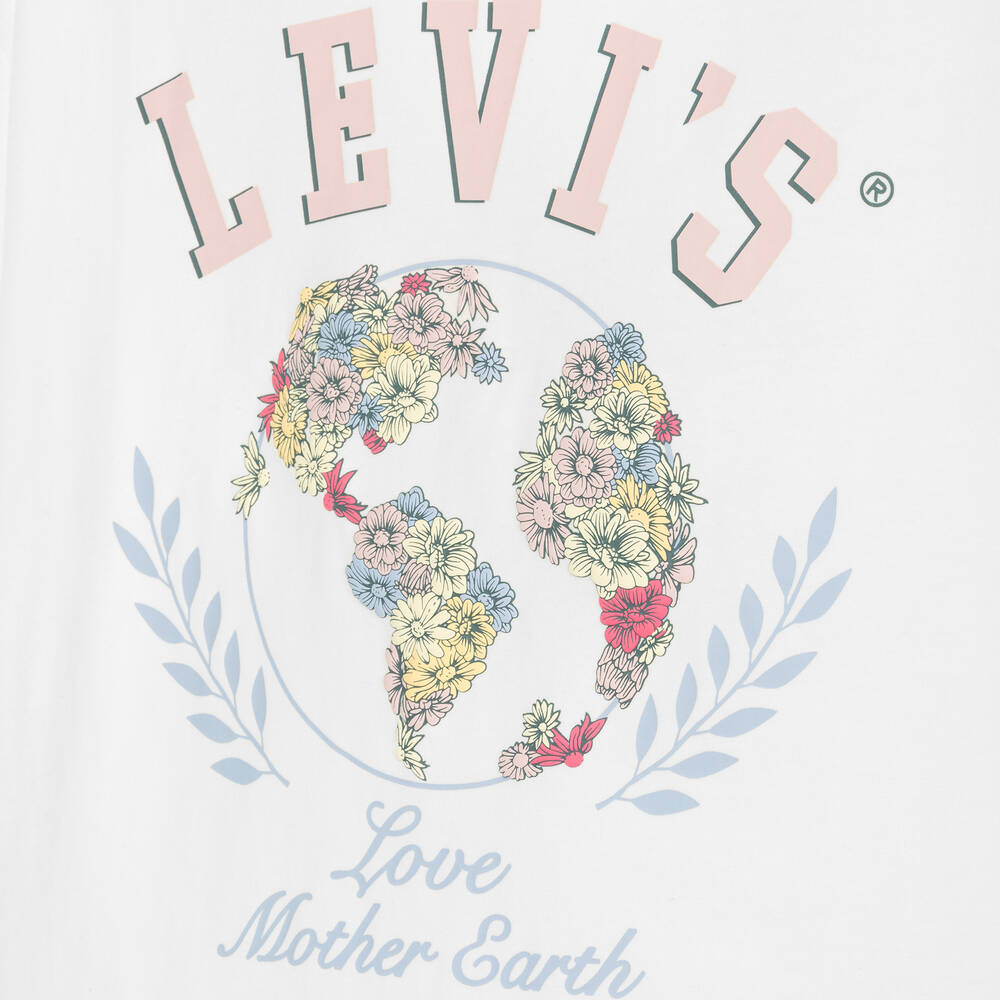 Levi's-Girls White Cotton Floral T-Shirt | Childrensalon Outlet
