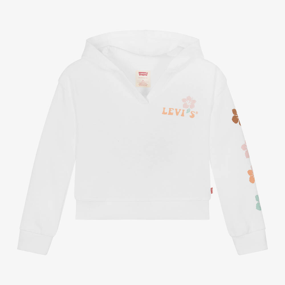 Levi s Girls White Cotton Hibiscus Hoodie Childrensalon Outlet