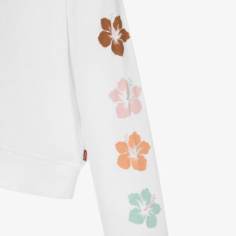 Levi s Girls White Cotton Hibiscus Hoodie Childrensalon Outlet
