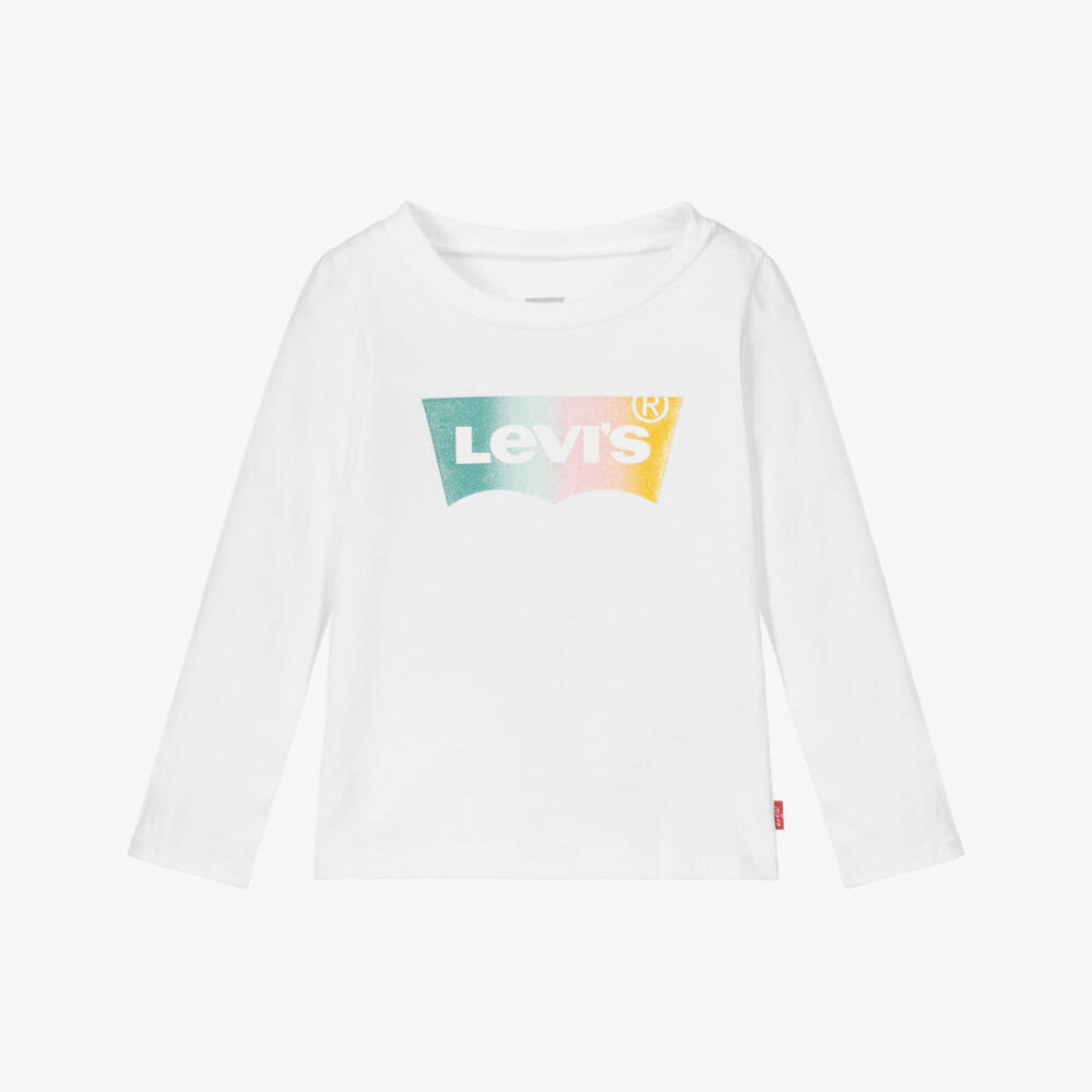 Levi's-Girls White Cotton Logo Top | Childrensalon Outlet