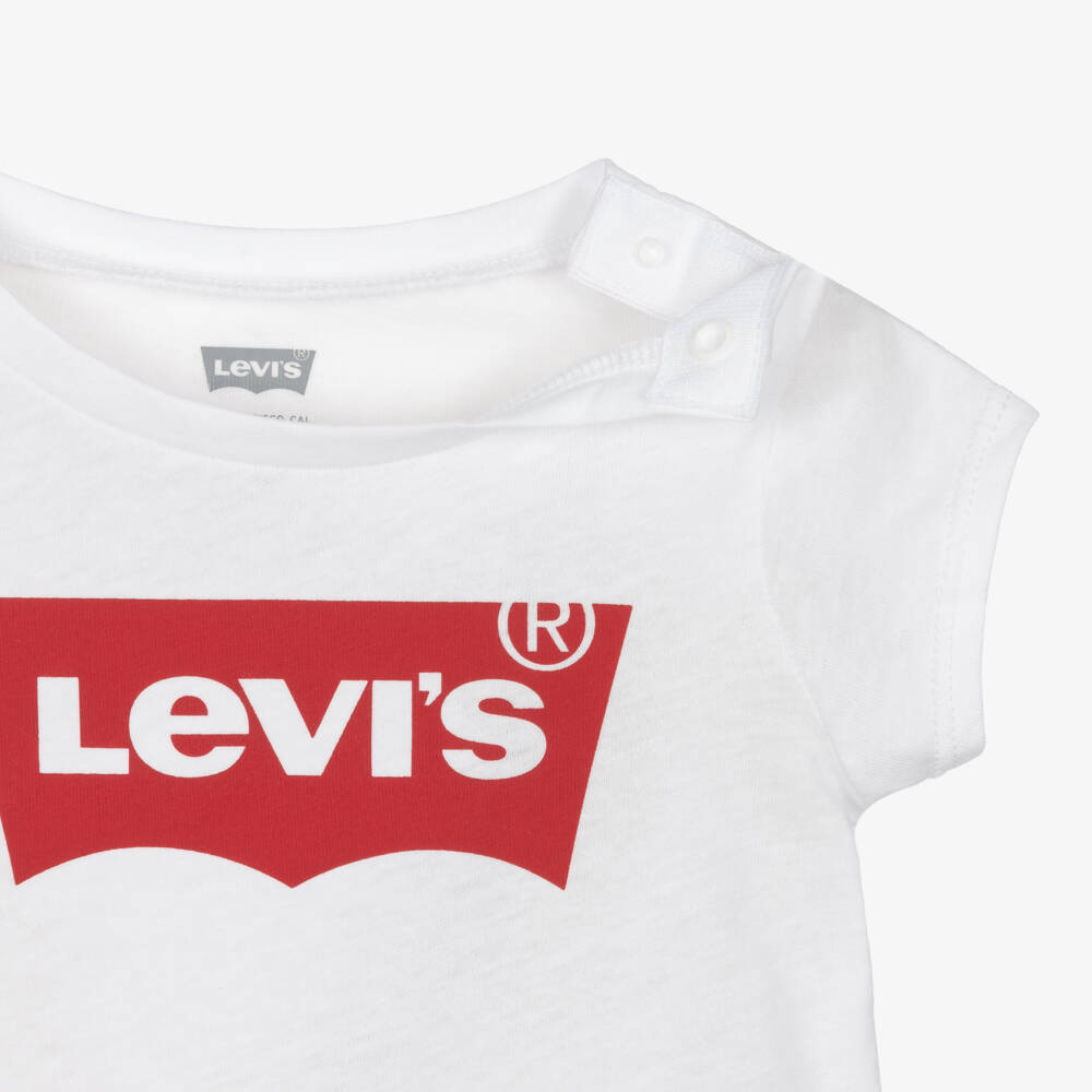 Levi's-Girls White Cotton T-Shirt With Batwing Logo | Childrensalon Outlet
