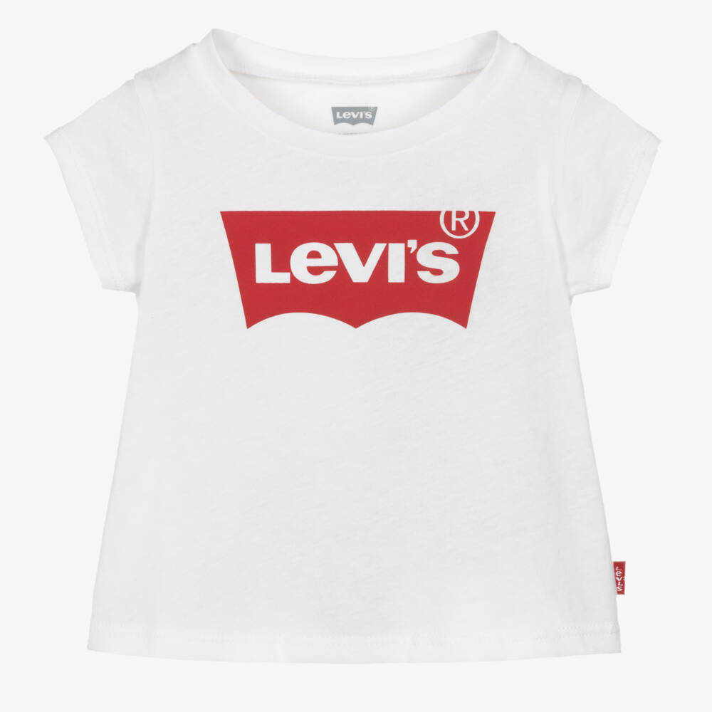 Levi's-Girls White Cotton T-Shirt With Batwing Logo | Childrensalon Outlet