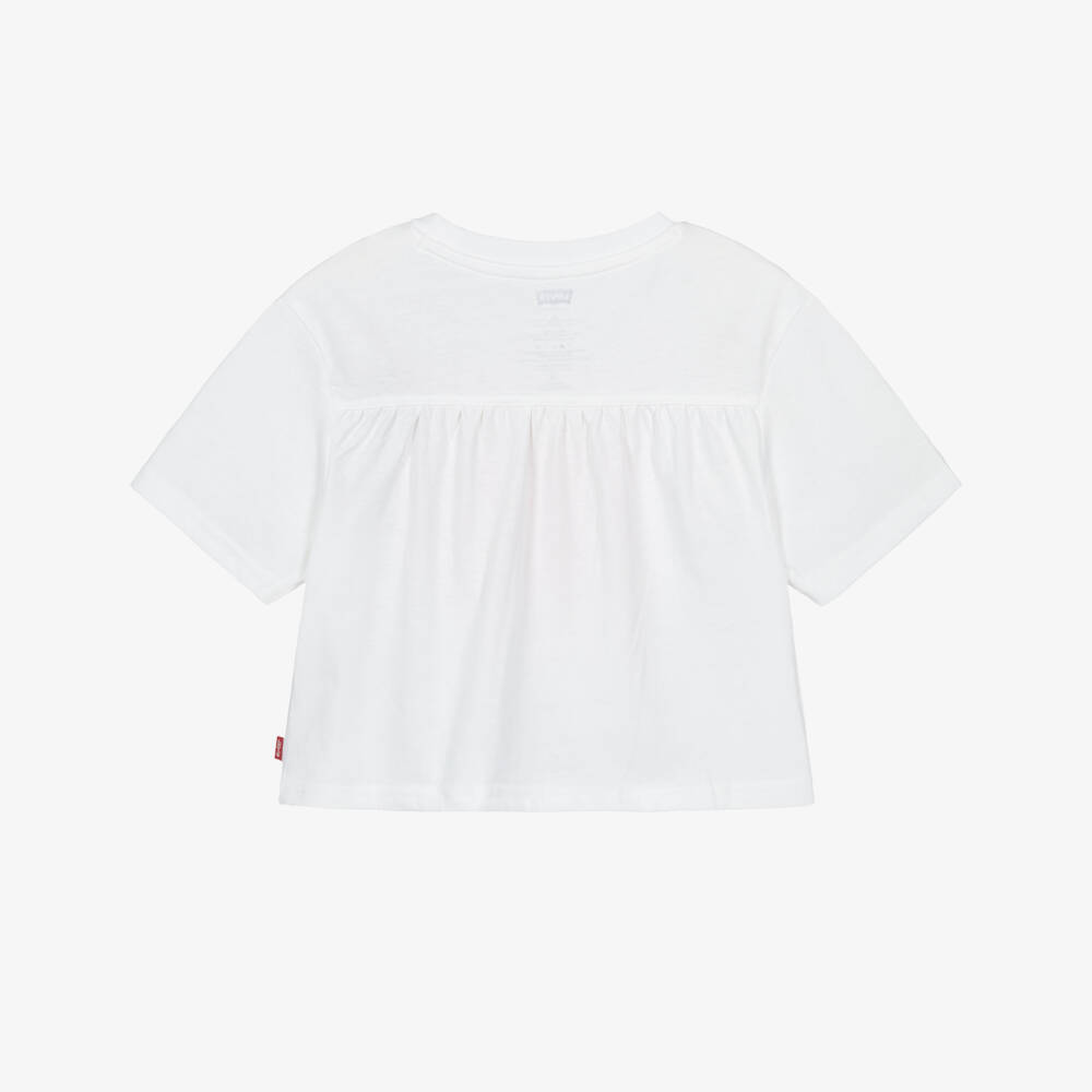 Levi's-Girls White Cotton T-Shirt with Embroidered Strawberry | Childrensalon Outlet