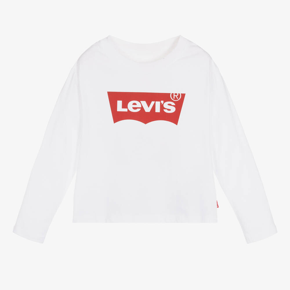 Levi's - توب قصير قطن لون أبيض للبنات | Childrensalon