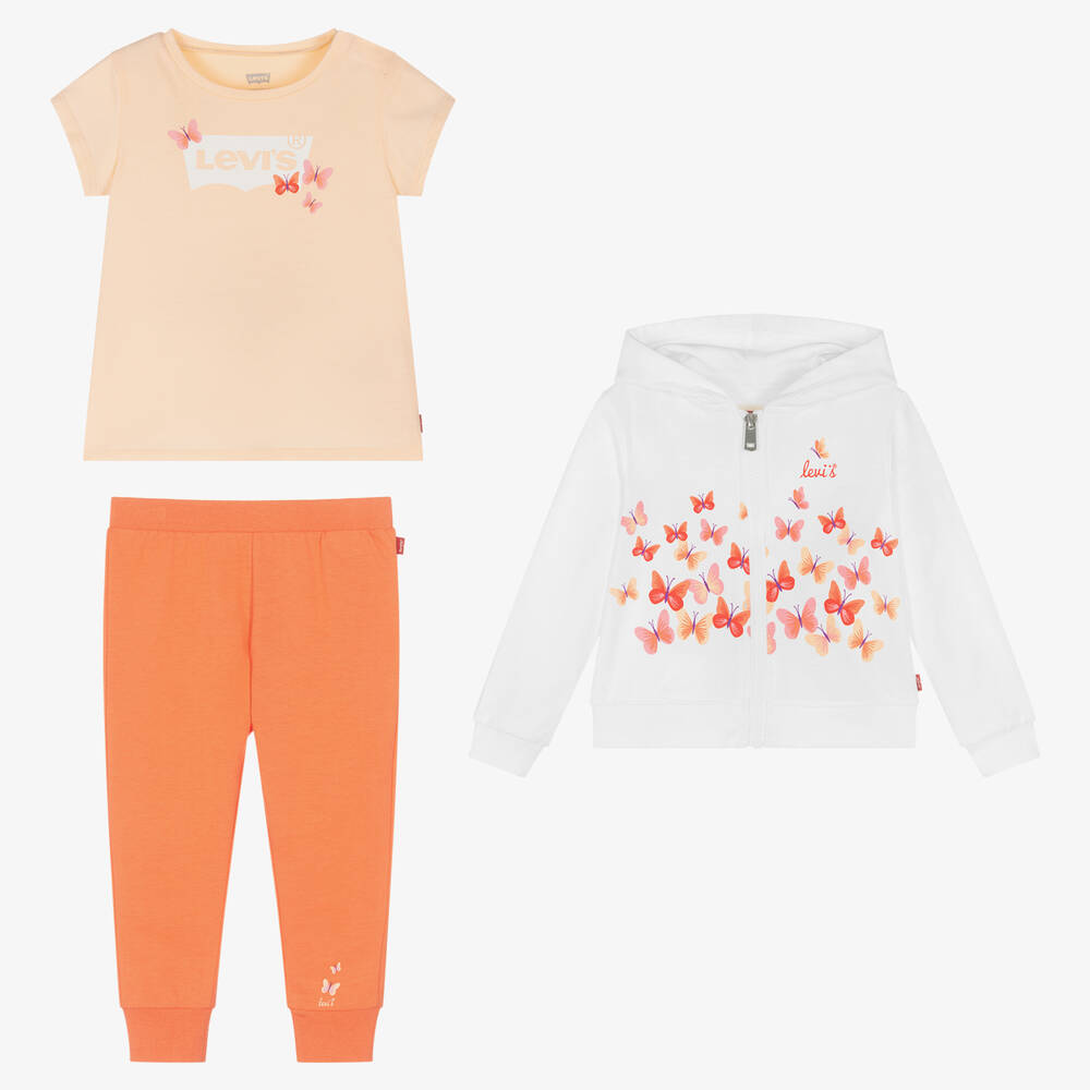 Levi's-Girls White & Orange Cotton Trouser Set | Childrensalon Outlet
