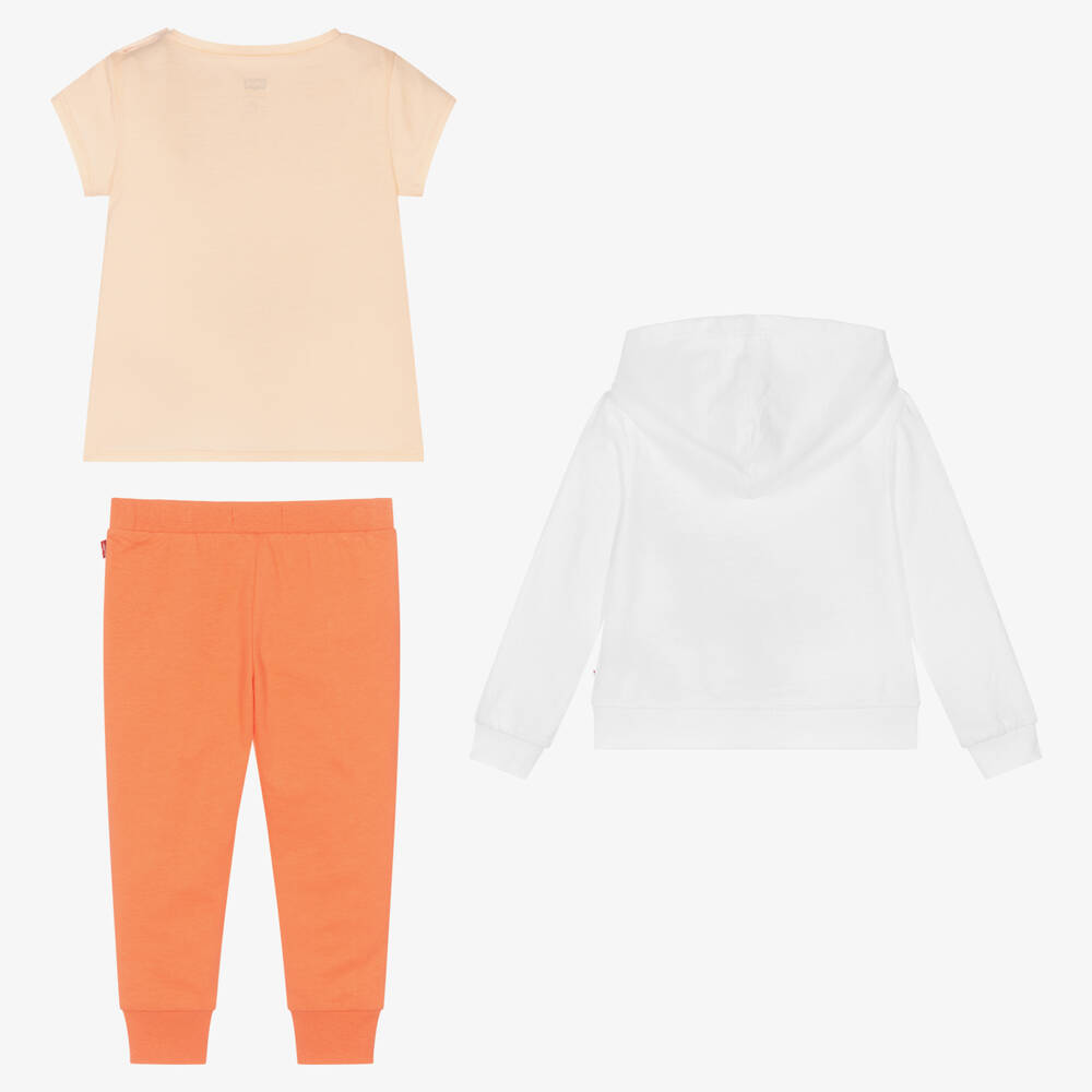 Levi's-Girls White & Orange Cotton Trouser Set | Childrensalon Outlet