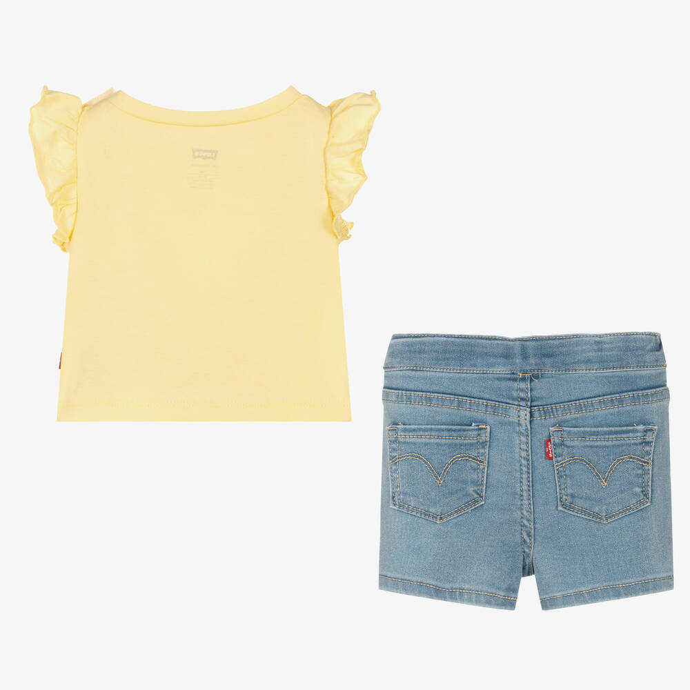 Levi's-Girls Yellow T-Shirt & Blue Shorts Set | Childrensalon Outlet