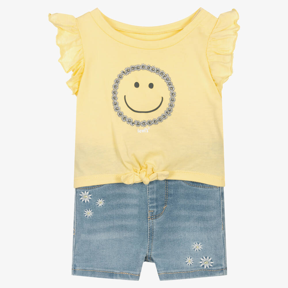 Levi's - Girls Yellow T-Shirt & Blue Shorts Set | Childrensalon