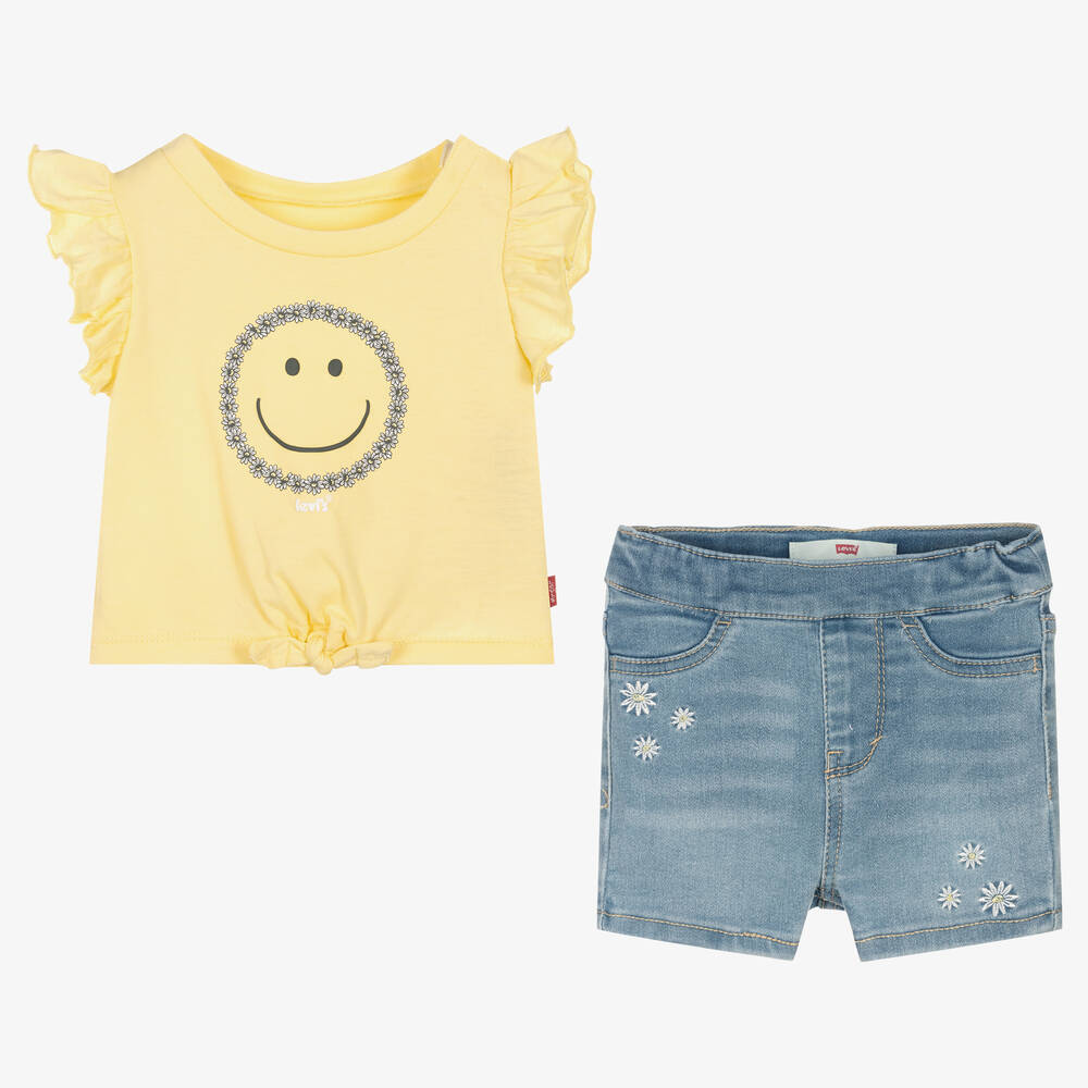 Levi's-Girls Yellow T-Shirt & Blue Shorts Set | Childrensalon Outlet