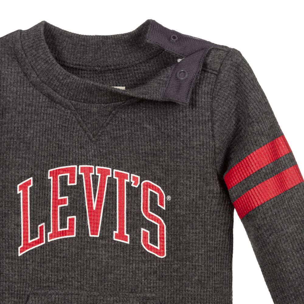 Levi's-Grey & Red Logo Jersey Romper | Childrensalon Outlet