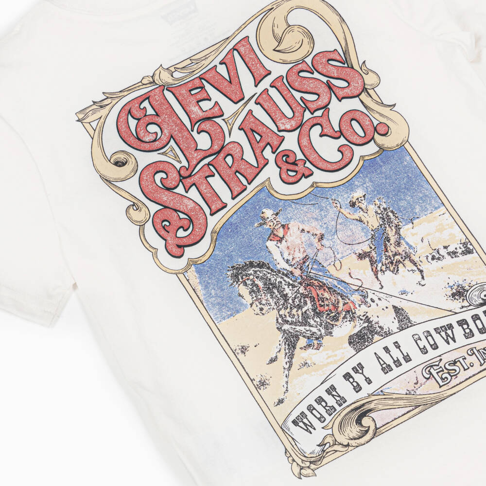 Levi's-Ivory Cotton Cowboy Print T-Shirt | Childrensalon Outlet