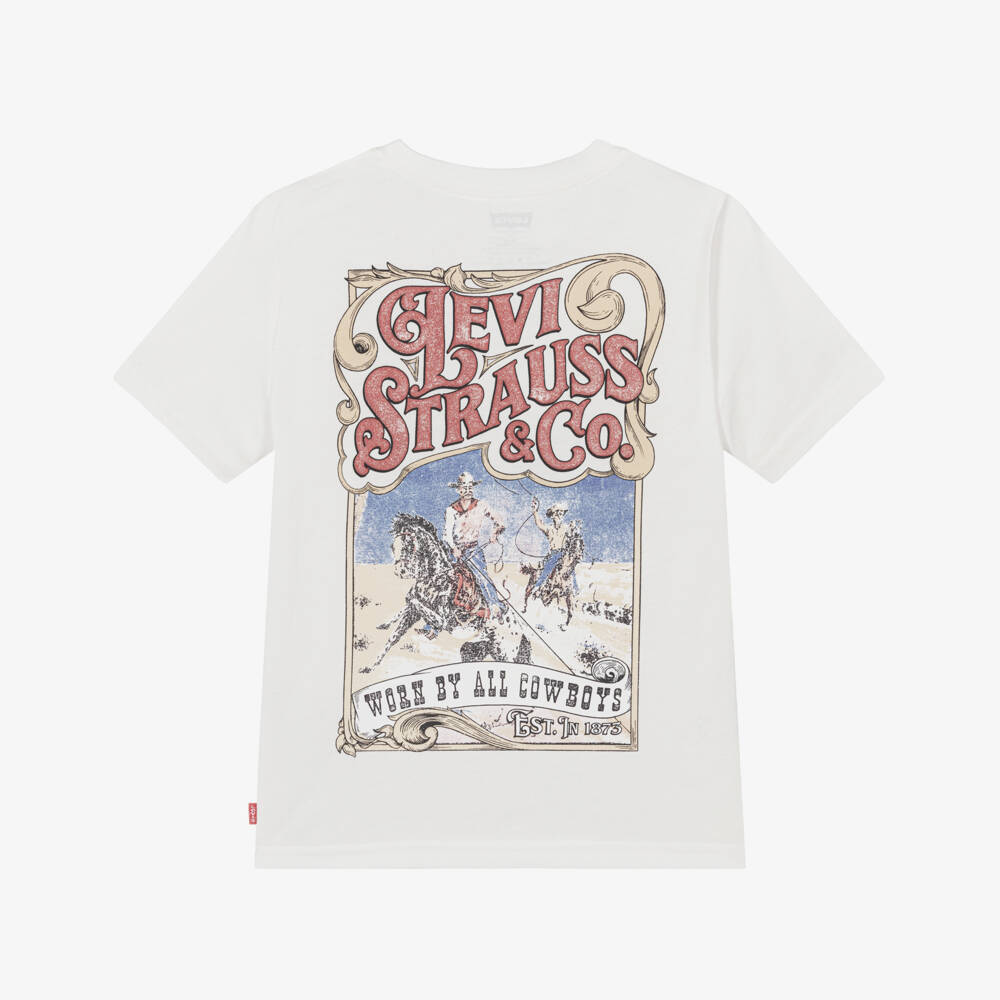 Levi's-Ivory Cotton Cowboy Print T-Shirt | Childrensalon Outlet