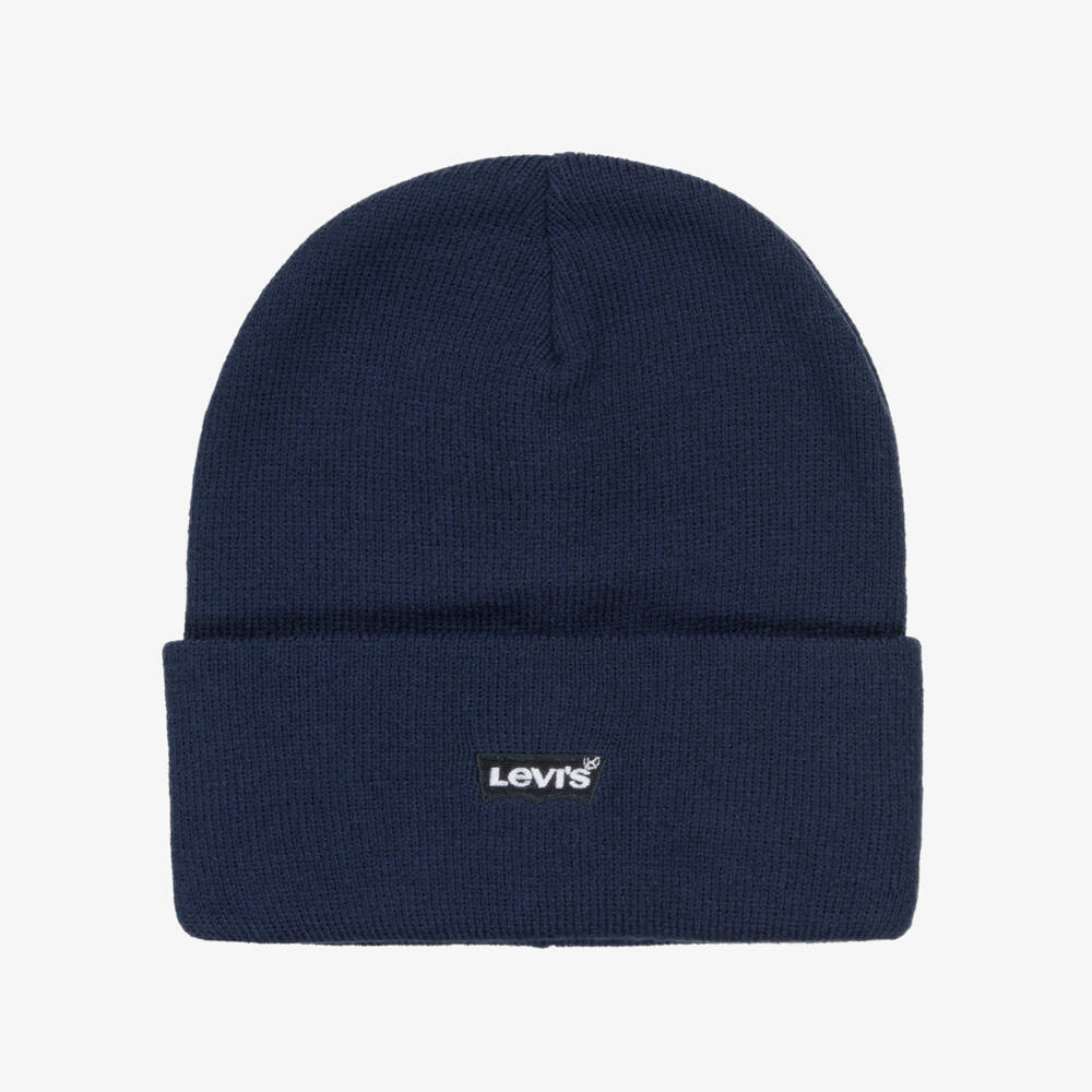 Levi's-Navy Blue Knitted Beanie with Embroidered Batwing Logo | Childrensalon Outlet