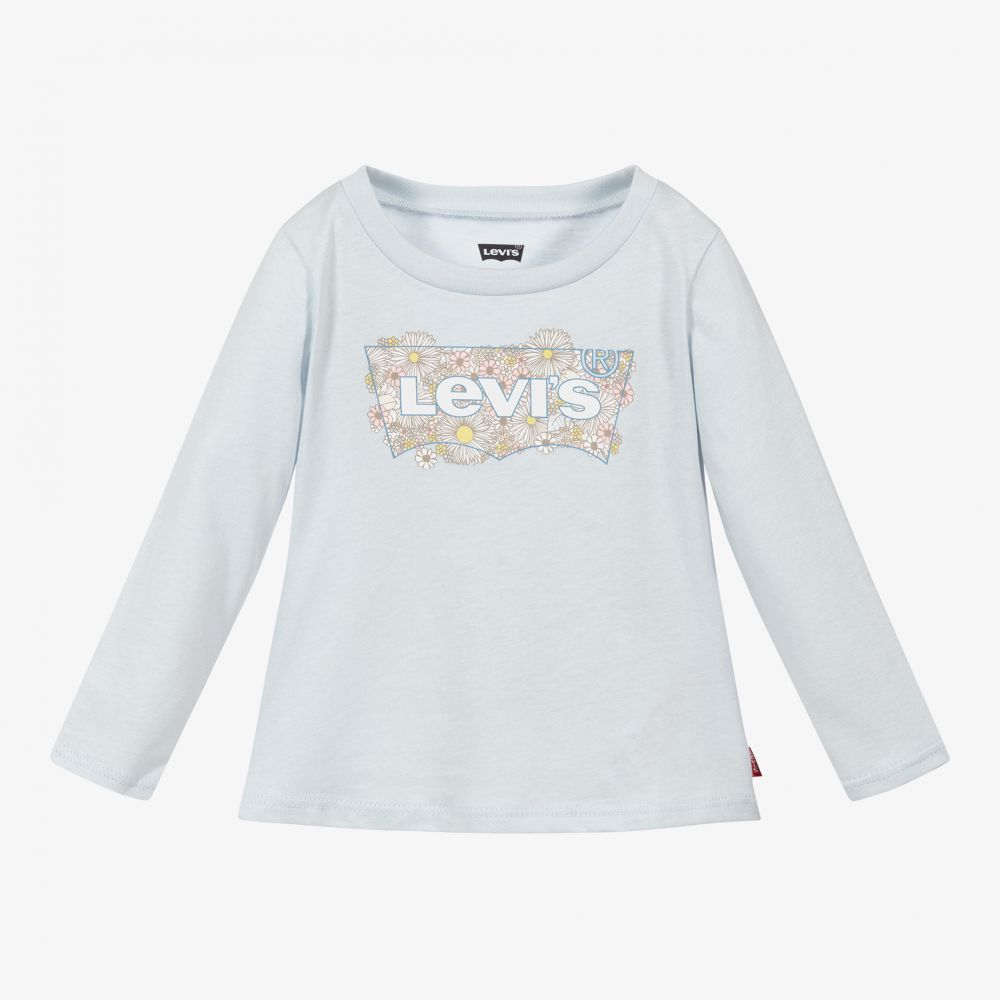 Levi's - توب أطفال بناتي قطن لون أزرق باهت | Childrensalon