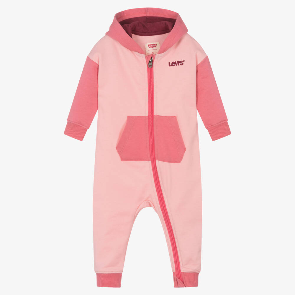 Levi's - Pink Organic Cotton Hooded Romper | Childrensalon