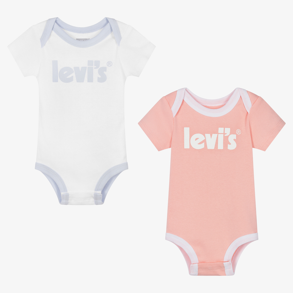 Levi's - أوفرول بادي قطن لون زهري وأبيض للمولودات (عدد 2) | Childrensalon
