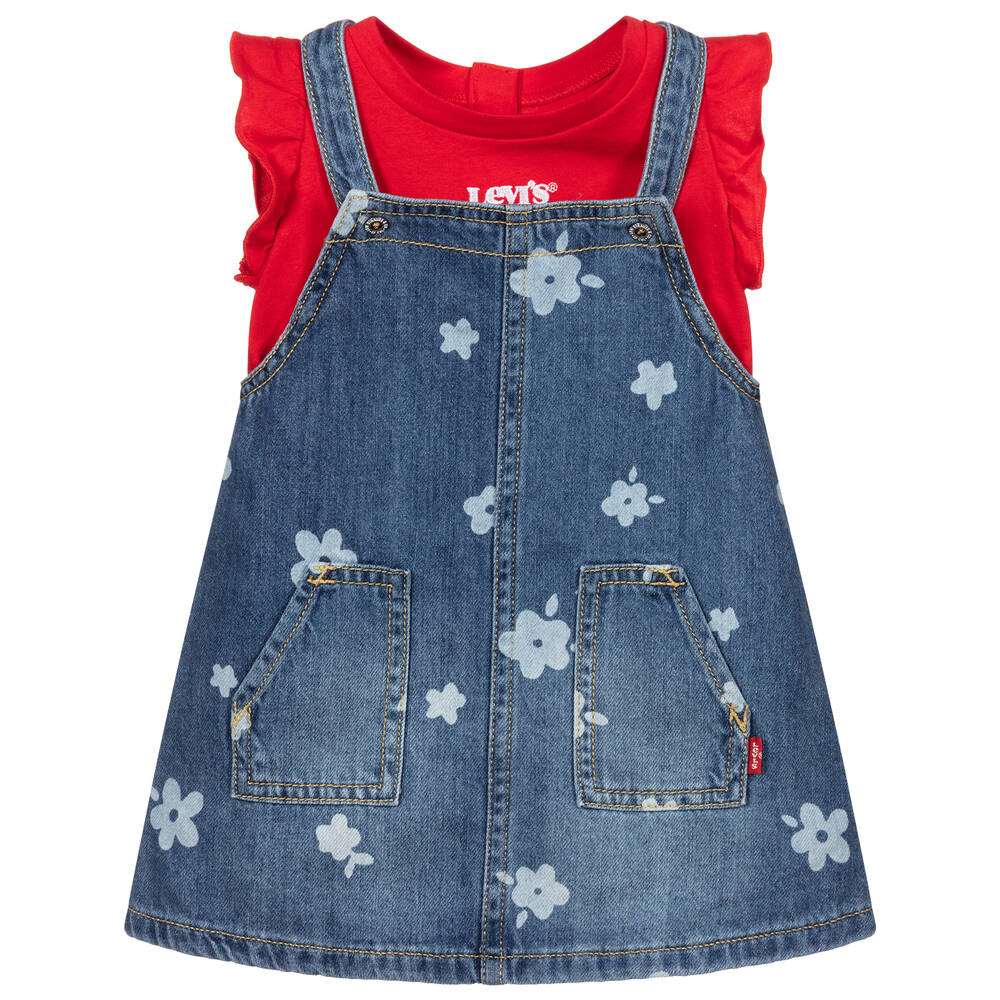 Levi's - طقم فستان قطن دنيم لون أحمر وأزرق | Childrensalon