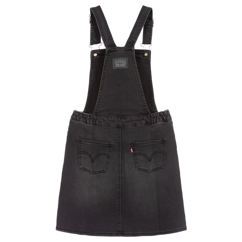 Girls black denim top pinafore dress