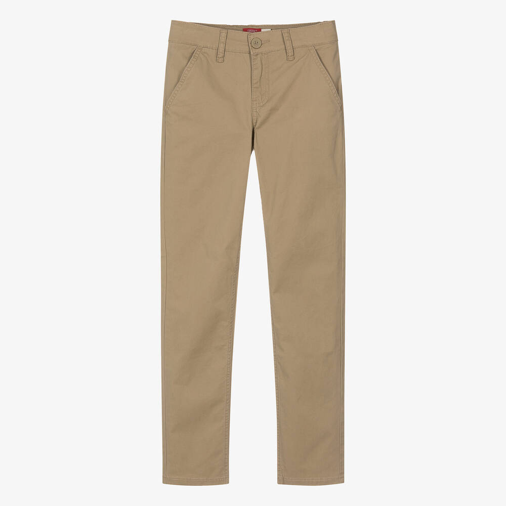 Pantalon chino beige en coton ado garcon