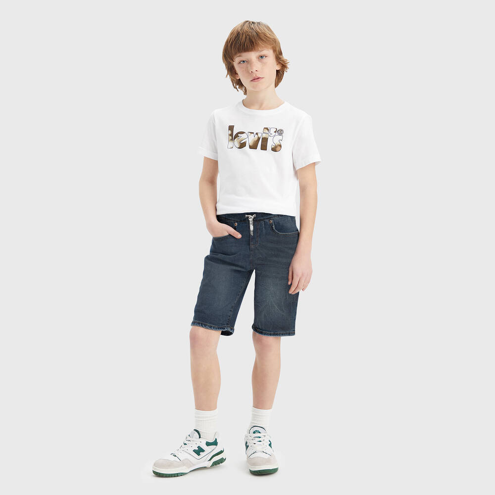 Levi's-شورت تينز ولادي قطن دنيم لون أزرق داكن | Childrensalon Outlet