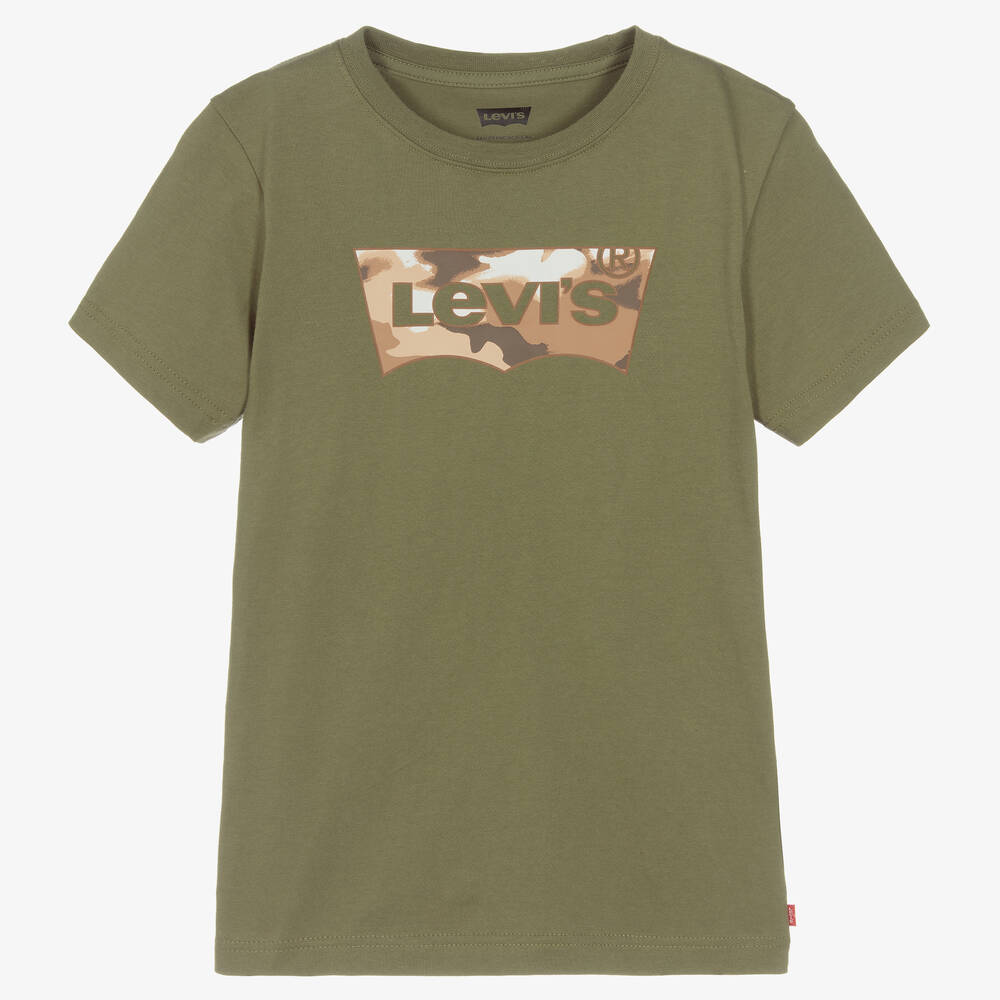 Levi's - تيشيرت تينز ولادي قطن عضوي لون أخضر كاكي | Childrensalon