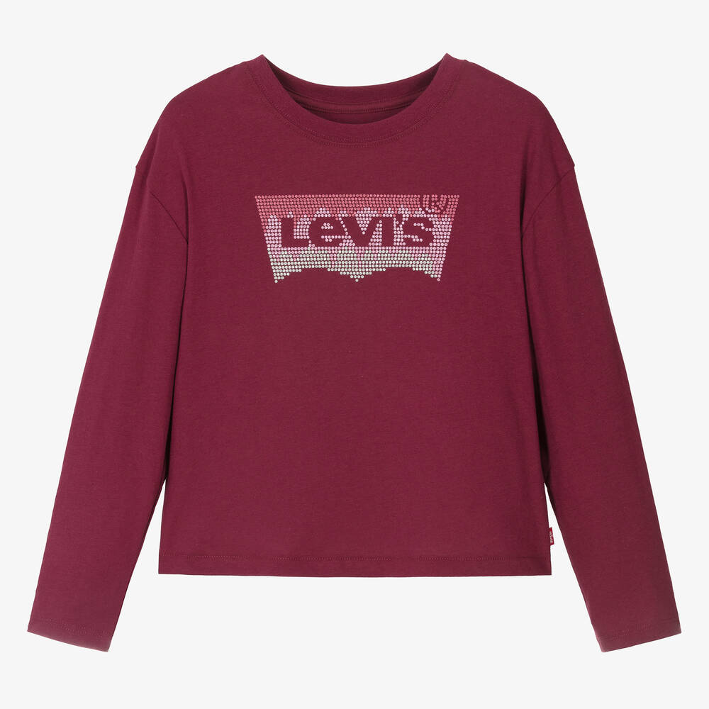 Levi's - توب قطن عضوي لون أحمر برغندي تينز بناتي | Childrensalon
