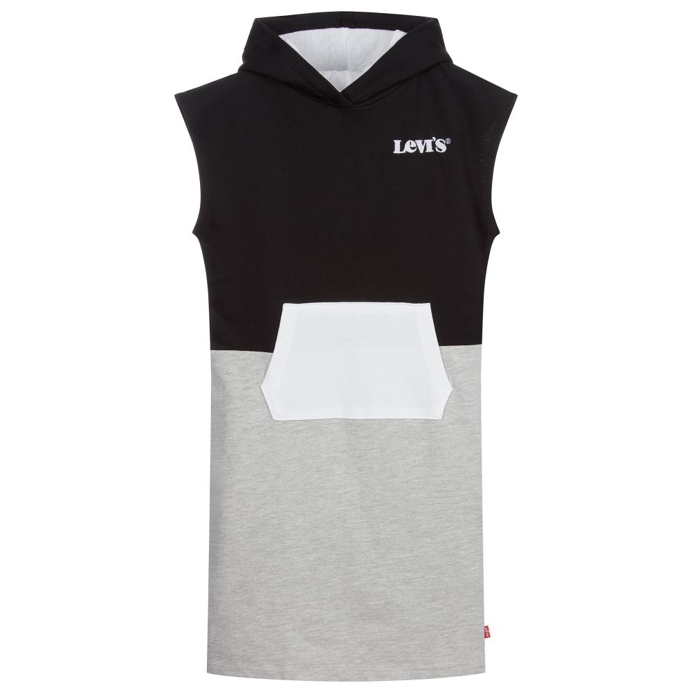 Levi's - فستان هودي قطن جيرسي لون أسود، أبيض و رمادي  | Childrensalon