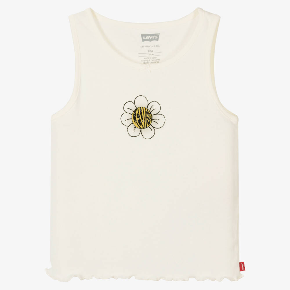 Teen Girls Ivory Cotton Daisy Vest Top