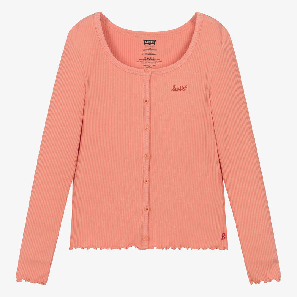 Teen Girls Orange Viscose Jersey Ribbed Top