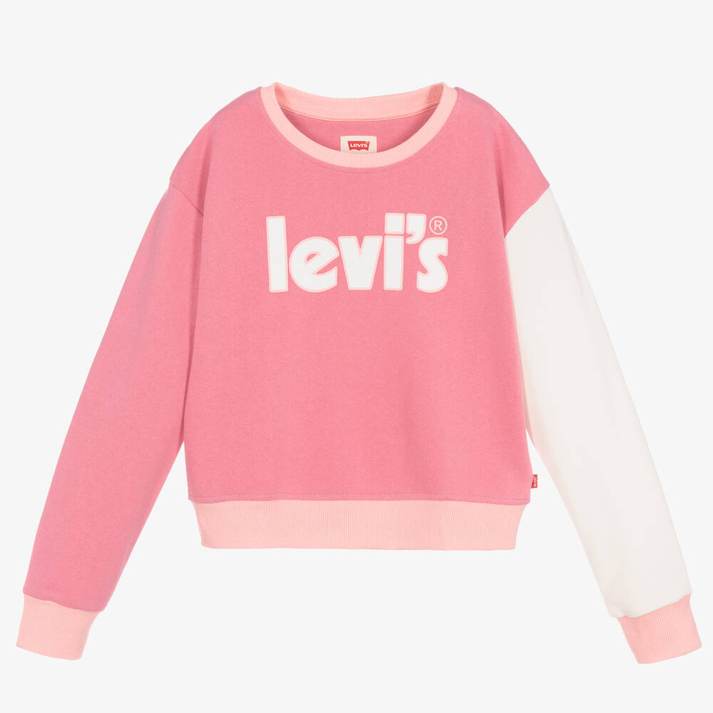 Levi's - سويتشيرت تينز بناتي قطن جيرسي لون زهري وأبيض | Childrensalon