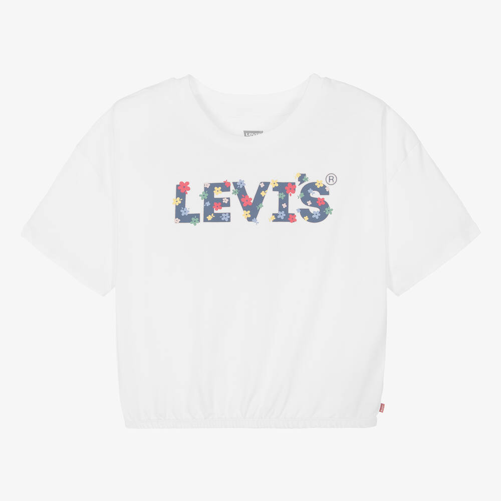Levi's-Teen Girls White Cotton Floral T-Shirt | Childrensalon Outlet