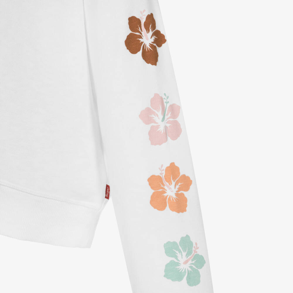 Levi's-Teen Girls White Cotton Hibiscus Hoodie | Childrensalon Outlet