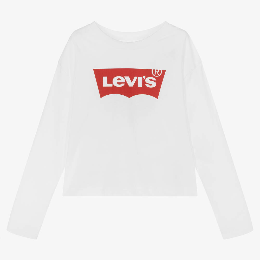 Levi's - توب تينز بناتي قطن جيرسي لون أبيض | Childrensalon