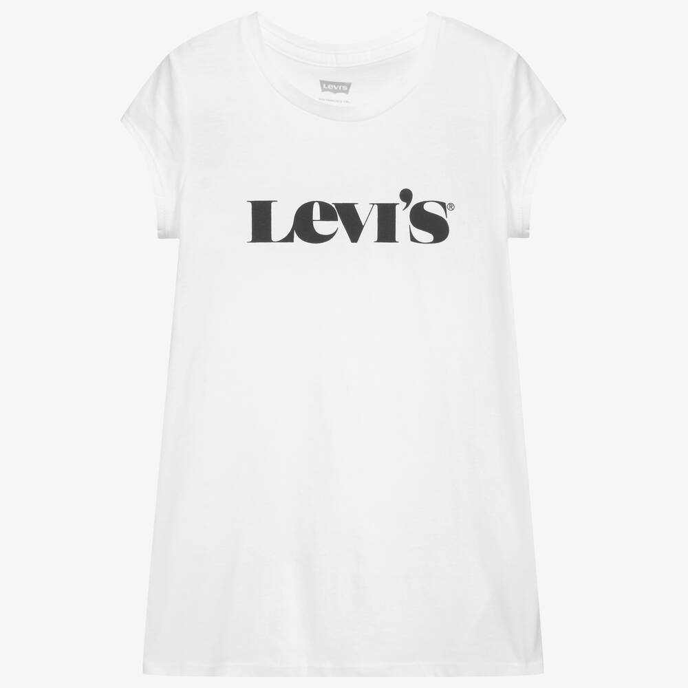 Levi's - تيشيرت تينز بناتي قطن جيرسي لون أبيض | Childrensalon